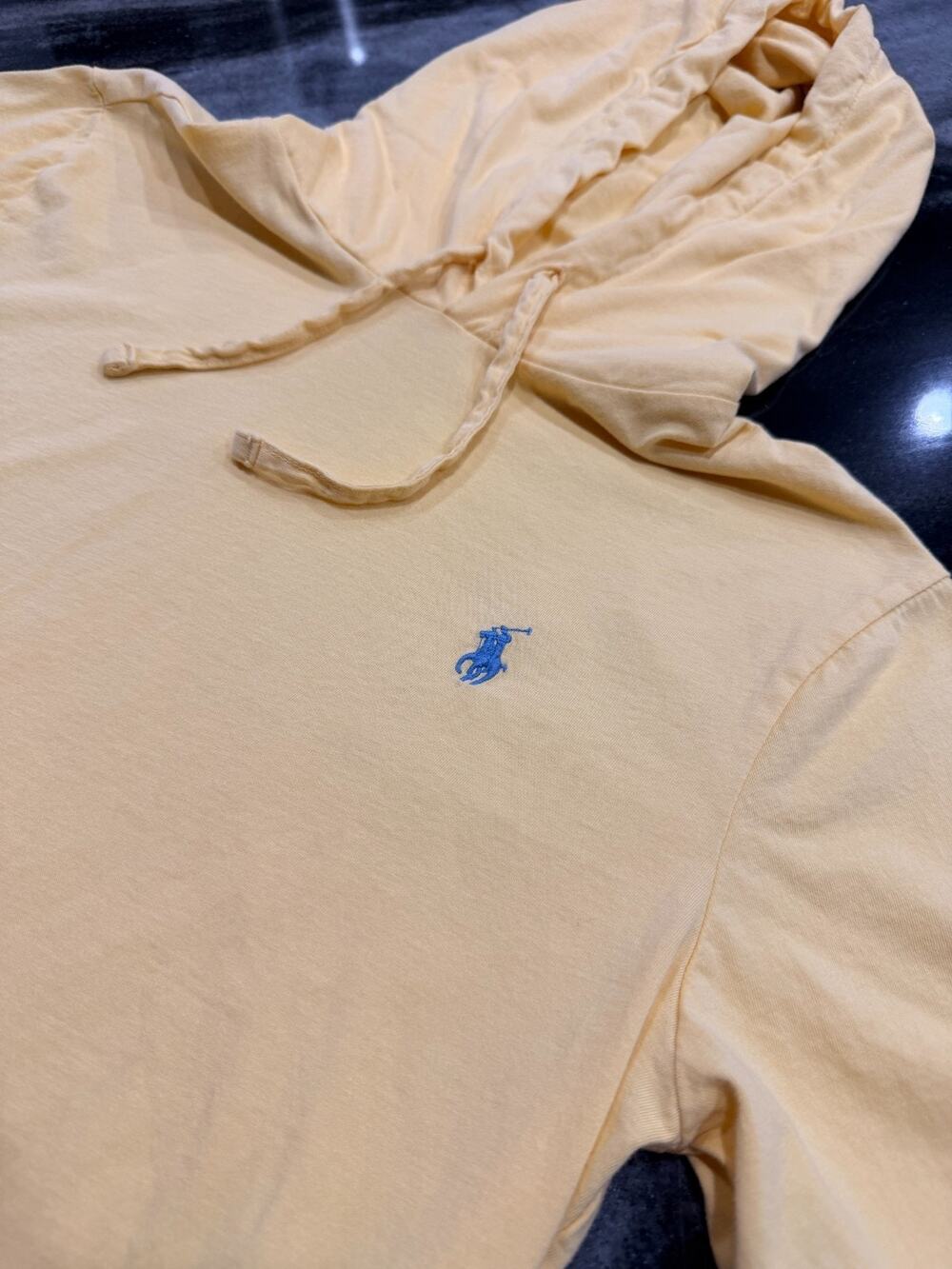 Polo Ralph Lauren Boys Small Hooded T Shirt Yellow Blue Pony Short Sleeve Cotton